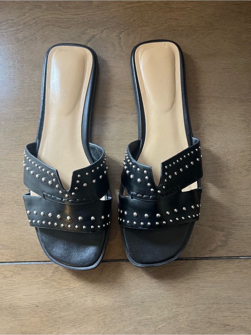 Leather Black Studded Slide Sandals - Women